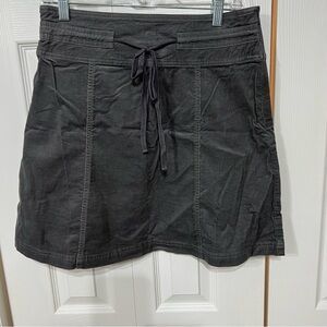 Sahalie Gray Fine-wale Corduroy Mini Skirt Wm 6 A-line Side zip draw string EUC